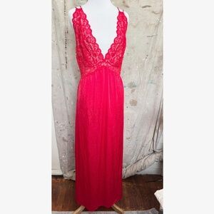 Vintage 70s Barbizon Peignoir Red Negligee Lingerie Dress